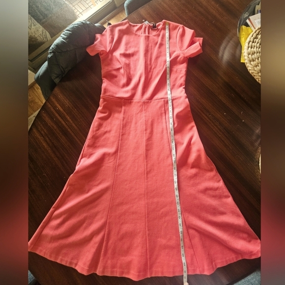 Ann Taylor Midi Flare Dress Salmon Knit Short Sleeve Round Neck Sz 4 PETITE NWT - Picture 11 of 15